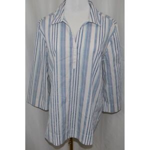 Chicos 3/4 Sleeve Collared V Neck Soft Blouse‎ Side Pockets Blue Size 2 Large